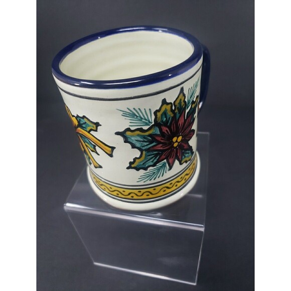 Talavera Pottery Coffee Mug Puebla Mexico Poinsettia Christmas Hand Painted - Picture 7 of 15